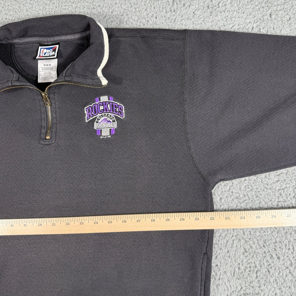 Vintage Pro Player Colorado Rockies Shirt Size Medium 1/4 Zip Black Baseball MLB - Picture 6 of 8